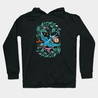 A bird, Nightshade, a key, a compass. Black background Hoodie